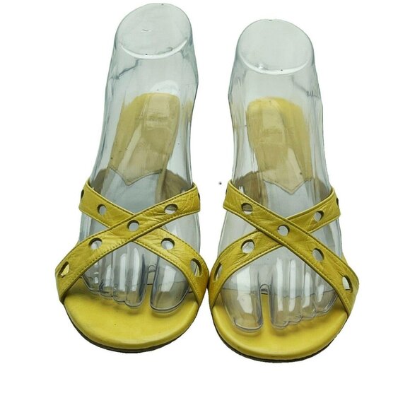 Zara Yellow Leather Crossed Vamp Heeled Sandals Size 8.5M - Picture 2 of 8